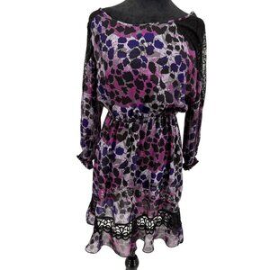 XOXO Sheer Dress Women M Purple Leopard Print Lace Whimsigoth Fairy Grunge Style